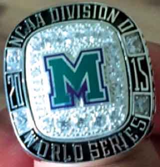 The rings represent the baseball team winning the Atlantic Region Championship and playing in the DII College World Series.  
