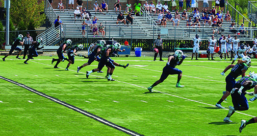 The Mercyhurst football team’s victory gave them their first season opener win in four years.  Junior kicker Dylan Kondis (93) kicks  the ball during a kick-off for the Lakers (pictured to the left). Kondis went 5 for 5 in kicking extra points during the game. 