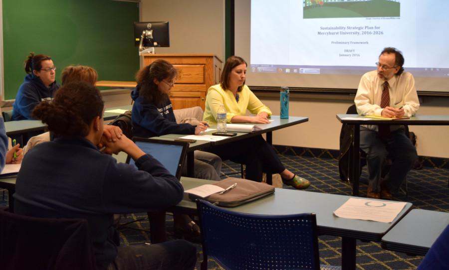 Chris Magoc, Ph.D. led the Sustainability Committee meeting to help increase Mercyhurst’s efforts in going green.