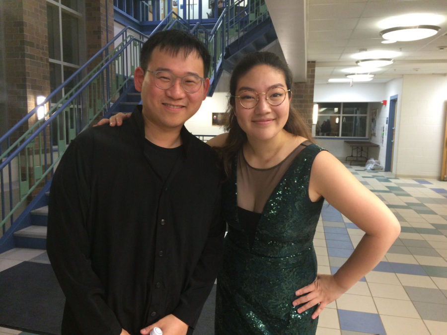 Hyun Soo Kim, pictured left, and Jinjoo Cho, pictured right, after their performance Monday night in Walker Recital Hall. 