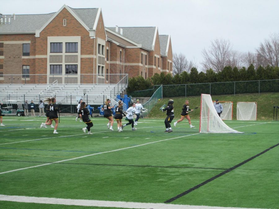 Emily Hubert sends a shot for the Lakers towards Millersville’s goalie Shannon Davis.  Laker No. 2 Taylor Izzo looks on in the background during Hubert’s shot.  The Lakers beat Millersville 14-9.