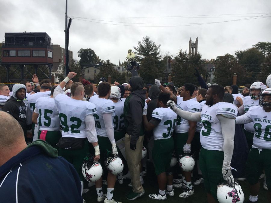The+Lakers+hoist+the+Niagara+cup+victoriously+after+their+38-21+victory+over+the+Gannon+University+on+Oct.+27.++The+victory+marks+the+third+year+in+a+row+that+the+Lakers+football+squad+has+beaten+Erie+rival+Gannon.