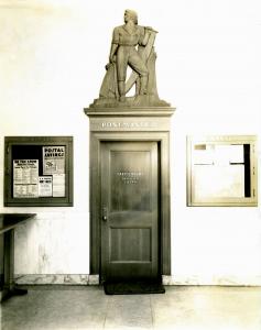 Vincent Glinsky’s “Lumberman” at the time of its installation, Union City, PA Post Office, 1941.