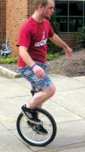 Contributed photo: Greenawalt can sometimes be seen riding his unicycle around campus.