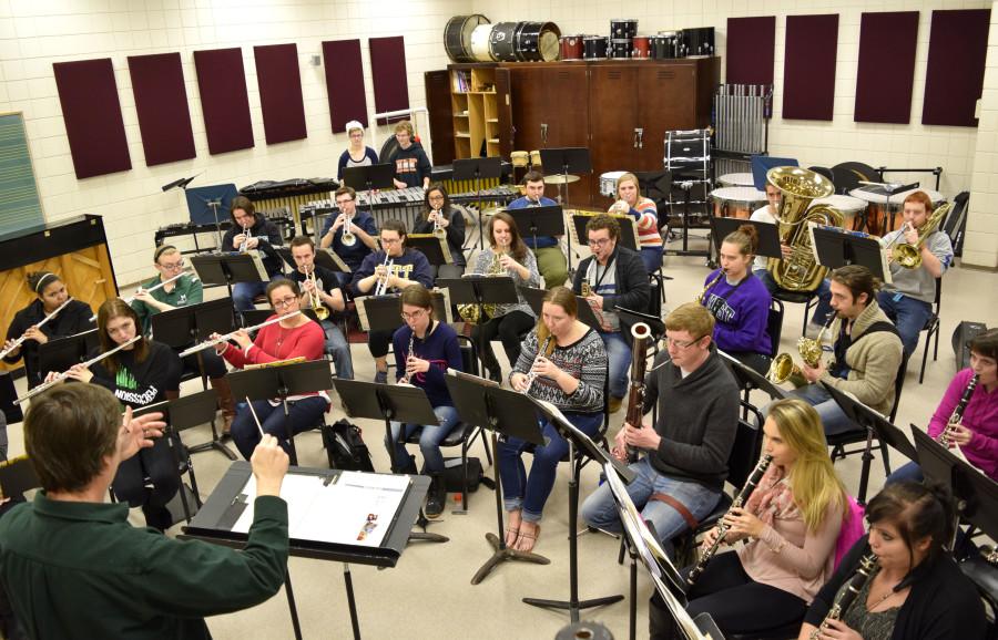 The Mercyhurst University Wind Ensemble rehearsing for the Tri-State Music Festival. 