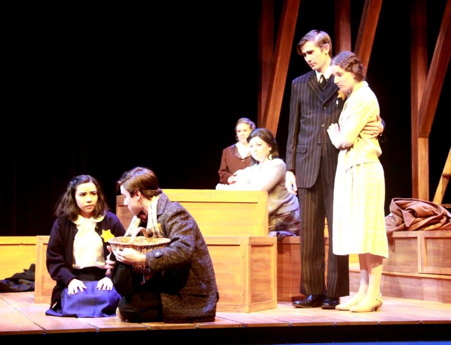 Freshman Rose Pregler who plays Anne Frank, pictured on the far left.  