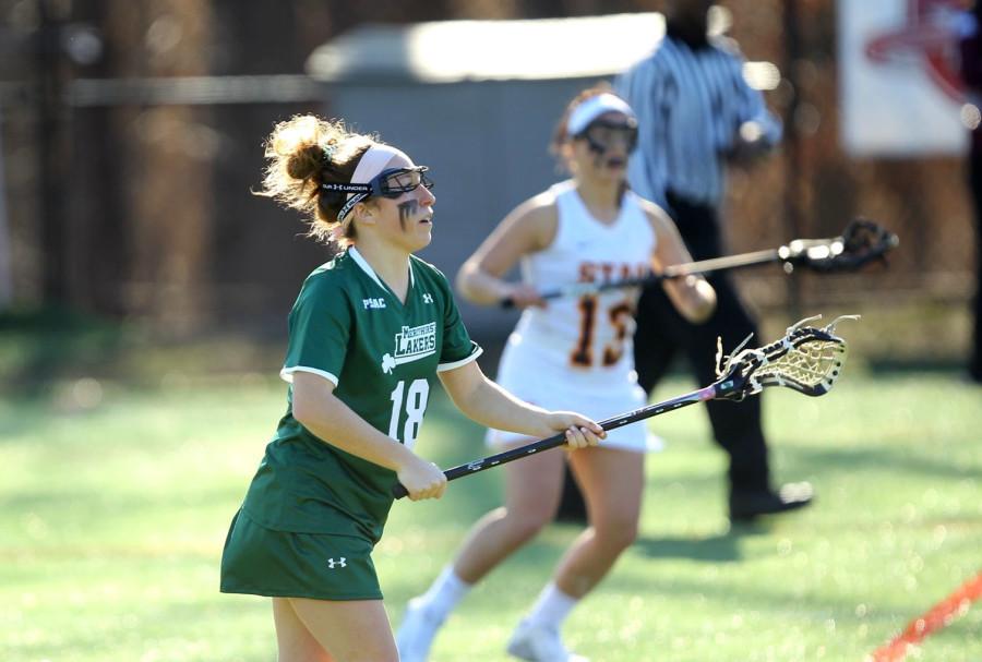 Senior Emily Koestler (above) scored one goal, her third of the season, in the Laker’s  15-10 win over Roberts Wesleyan.