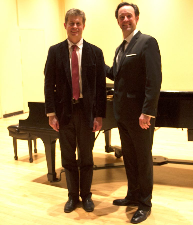 Nathan Hess, D.M.A., left, and James Bobick, right, after Bobick’s recital on the Nov. 9. 