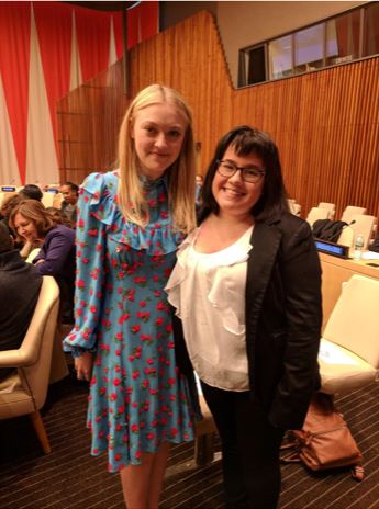 Sophomore Rachel Wilson, left, spoke at the U.N. headquarters in New York and got to meet exciting people, like Dakota Fanning. 