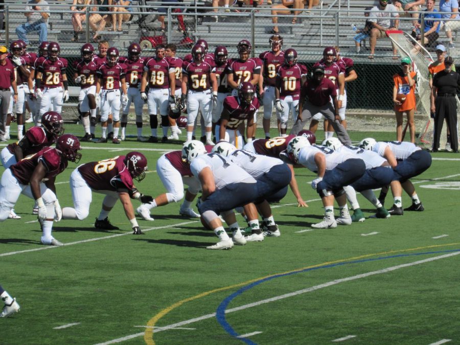 The Lakers defensive line, pictured here held off the Bloomsburg University Wolverines long enough for the offense to pull off a 14-10 win.