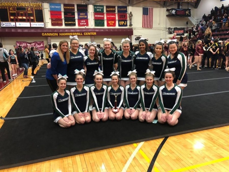 The+Mercyhurst+Cheerleading+team+poses+after+the+competition+Saturday.