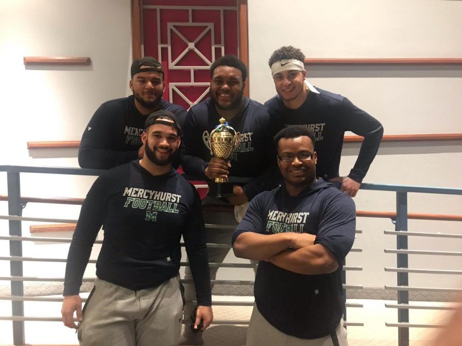 The first place winning football team posed for a photo afterwards.  From left to right, front to back: Freddy Pantaleon, Donny Bryant III, Ayron Thompson, JaKarri Buckner and Qadry Ismail.